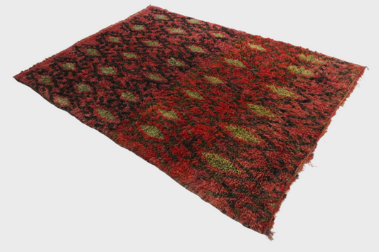 Vintage area moroccan rug - red, pistachio green - Talsint - 7.4x10.2feet / 225x310cm