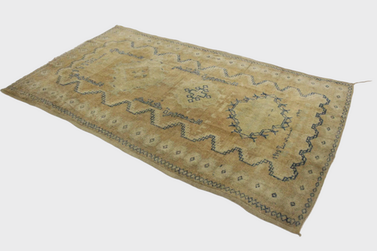 Vintage traditional moroccan rug - sand, blue - Taznakht - 4.6x7.8feet / 140x240cm