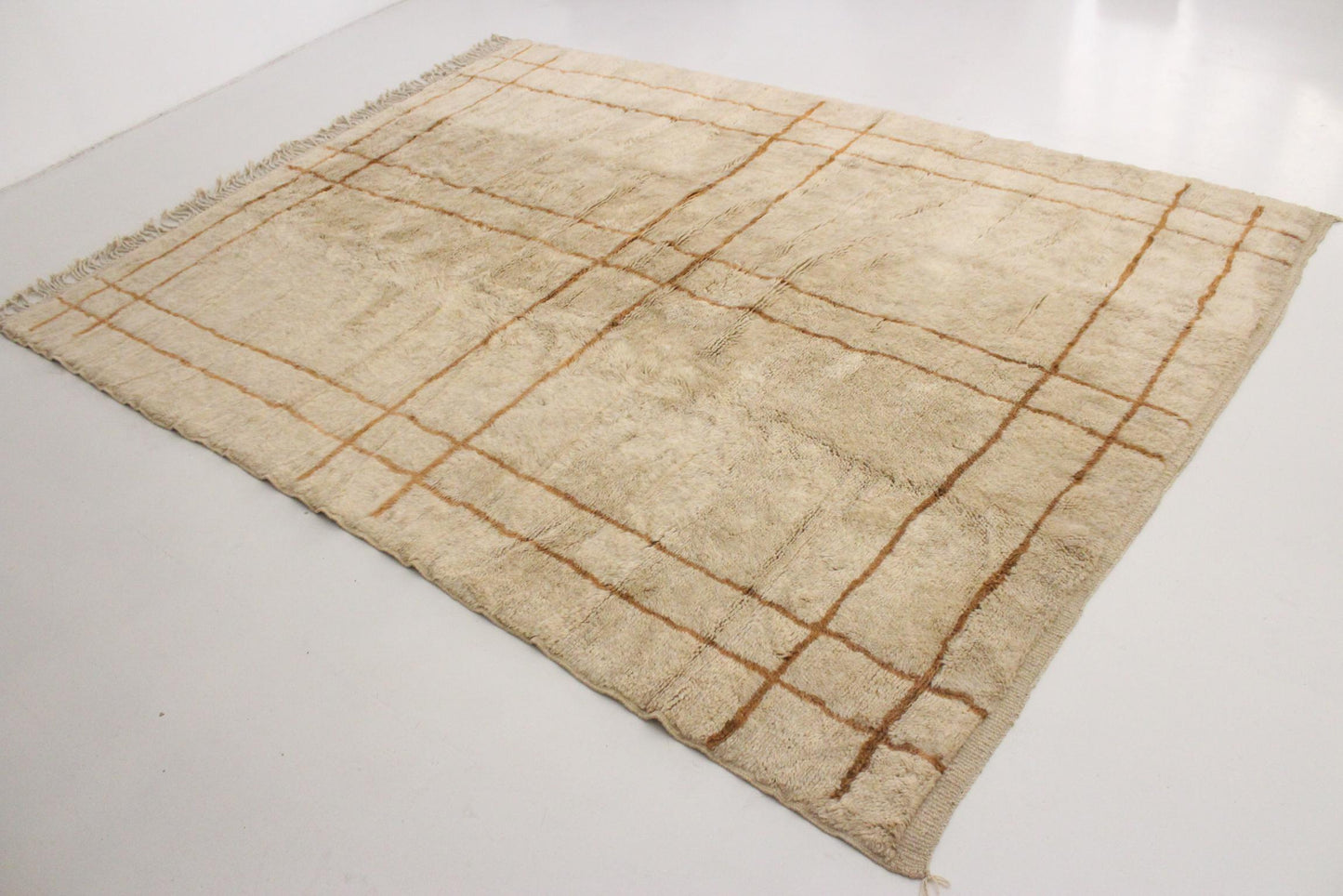 Contemporary area moroccan rug - beige & brown - Mrirt - 8.4x11.2feet / 252x342cm