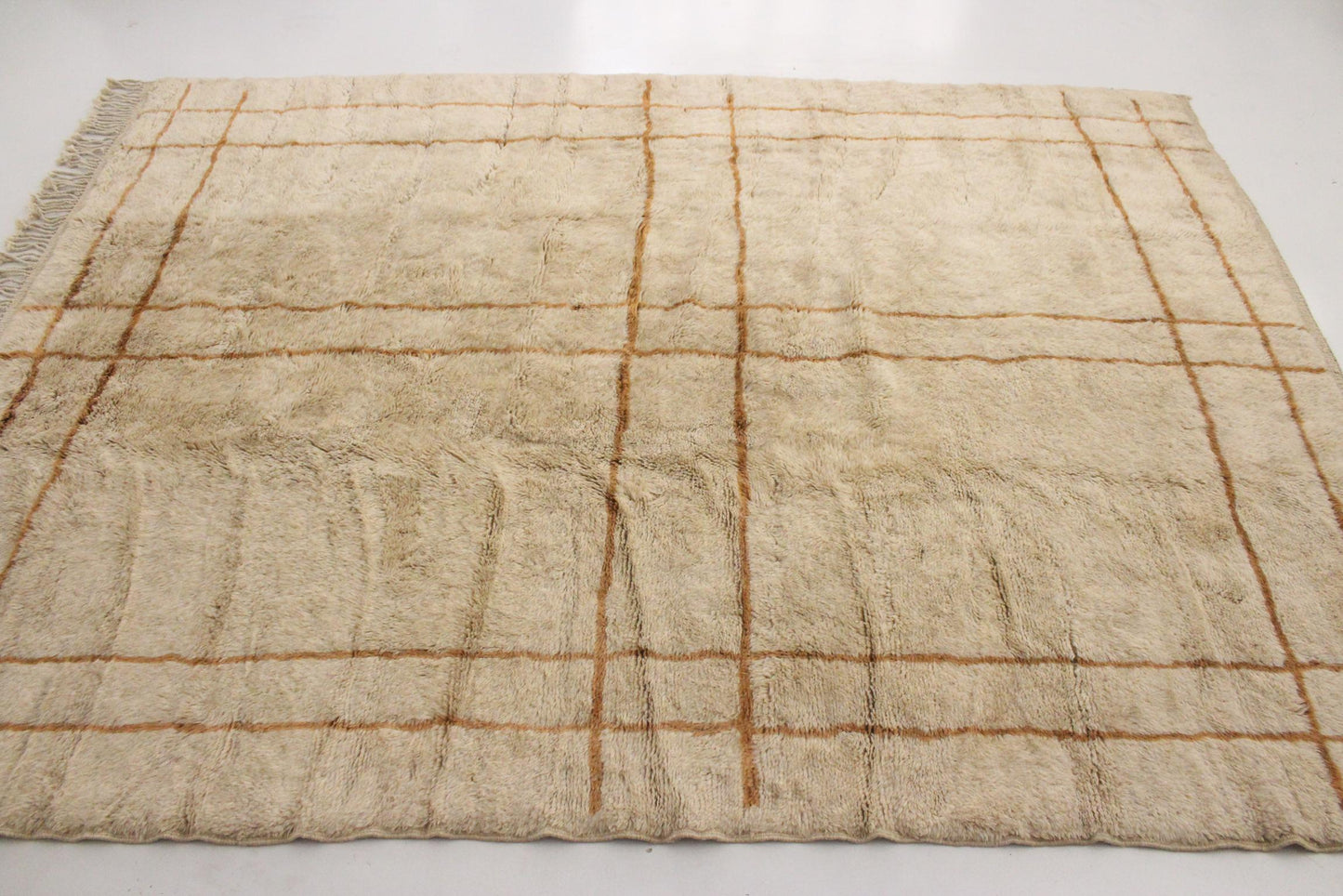 Contemporary area moroccan rug - beige & brown - Mrirt - 8.4x11.2feet / 252x342cm