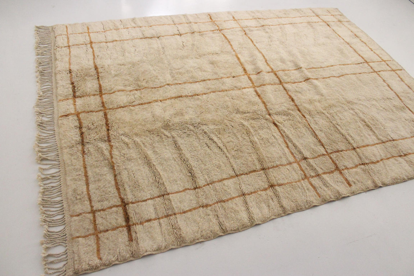 Contemporary area moroccan rug - beige & brown - Mrirt - 8.4x11.2feet / 252x342cm