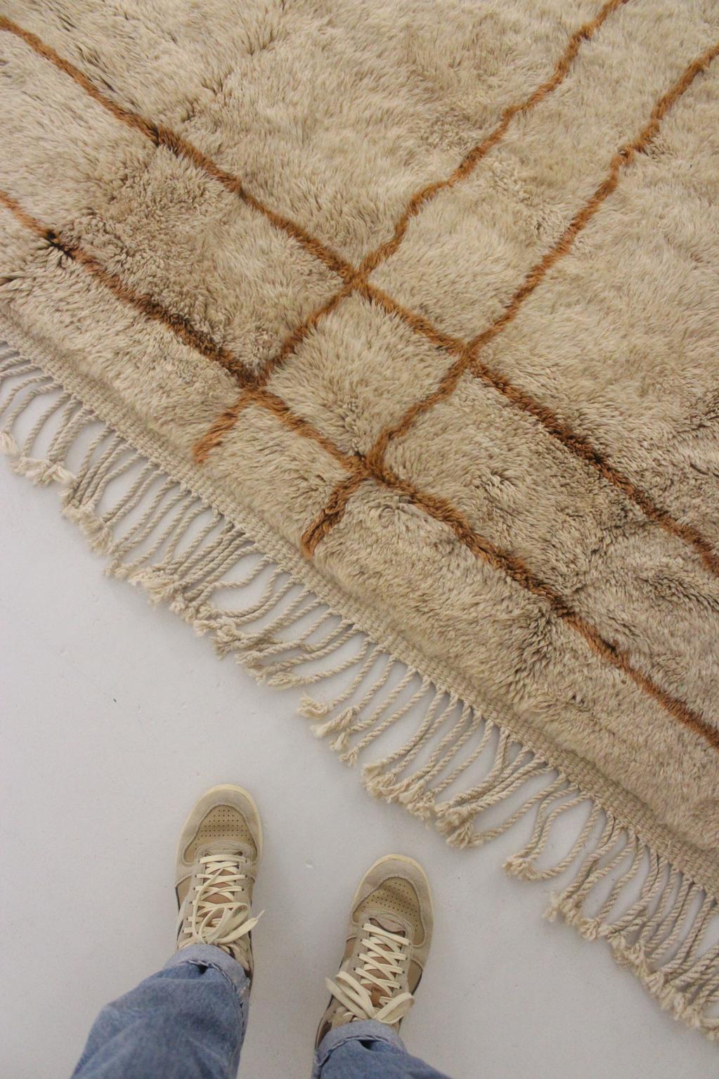 Contemporary area moroccan rug - beige & brown - Mrirt - 8.4x11.2feet / 252x342cm