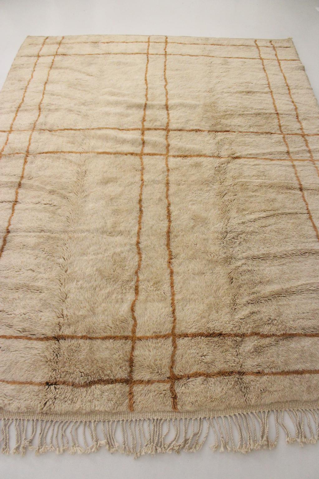 Contemporary area moroccan rug - beige & brown - Mrirt - 8.4x11.2feet / 252x342cm