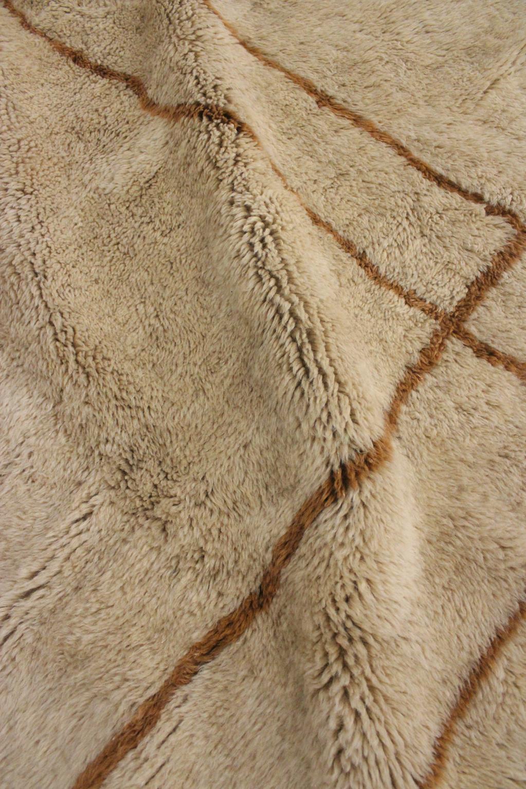 Contemporary area moroccan rug - beige & brown - Mrirt - 8.4x11.2feet / 252x342cm