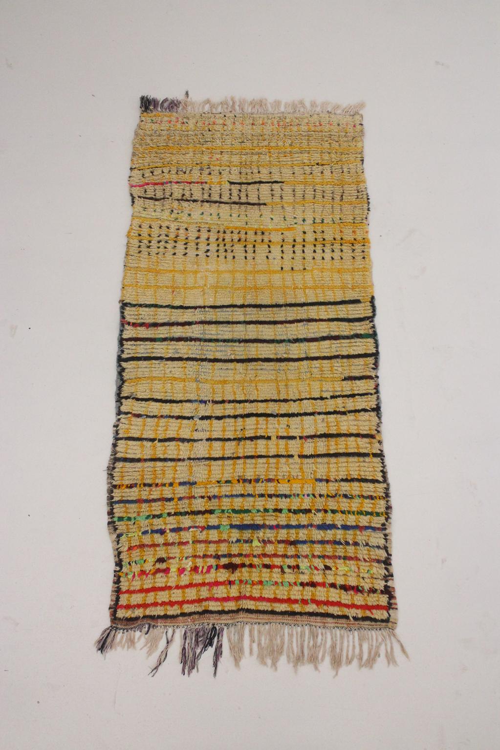 Vintage moroccan runner rug - yellow, beige, black - Azilal - 3.3x7feet / 100x214cm