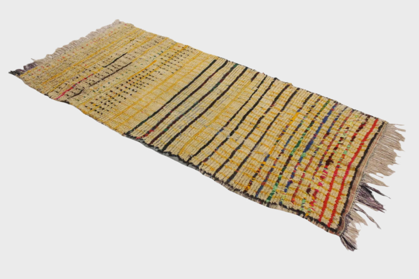 Vintage moroccan runner rug - yellow, beige, black - Azilal - 3.3x7feet / 100x214cm