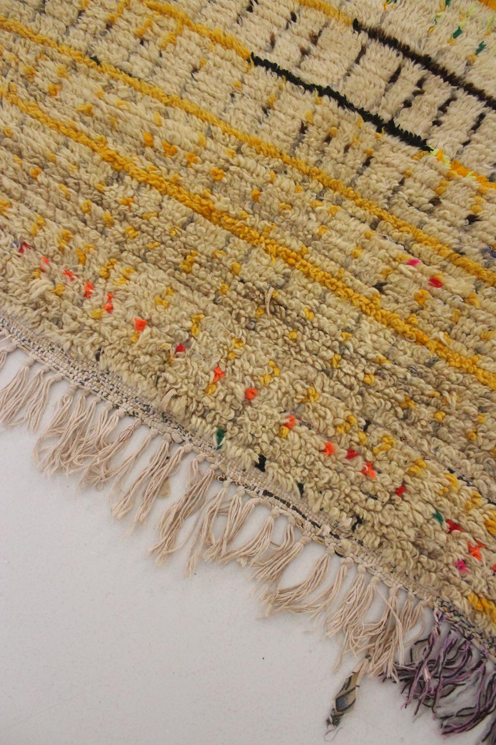Vintage moroccan runner rug - yellow, beige, black - Azilal - 3.3x7feet / 100x214cm