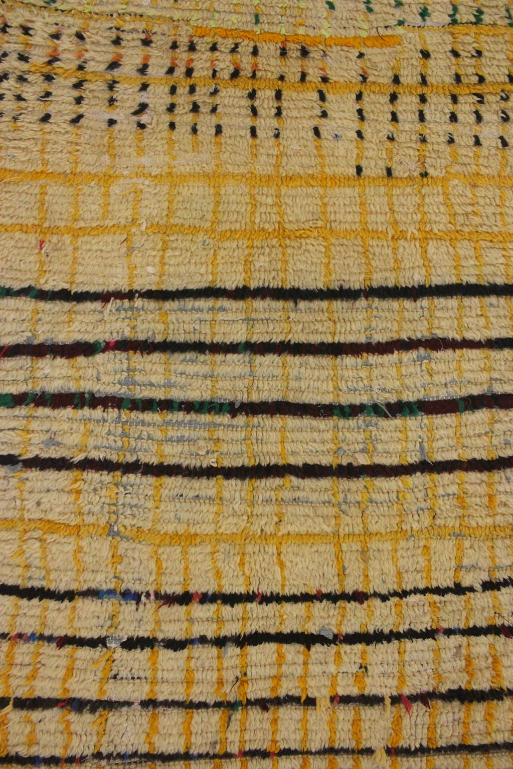 Vintage moroccan runner rug - yellow, beige, black - Azilal - 3.3x7feet / 100x214cm