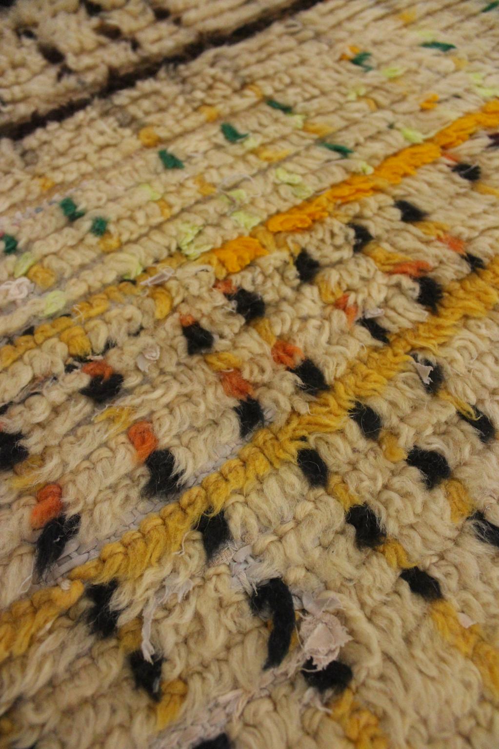 Vintage moroccan runner rug - yellow, beige, black - Azilal - 3.3x7feet / 100x214cm