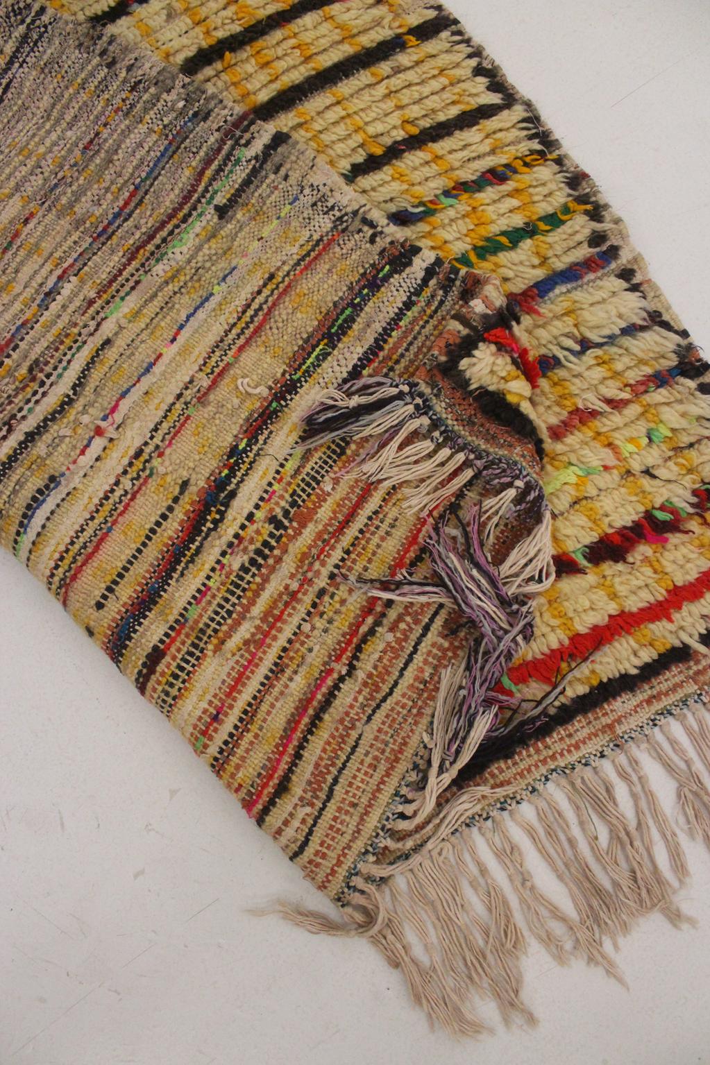 Vintage moroccan runner rug - yellow, beige, black - Azilal - 3.3x7feet / 100x214cm