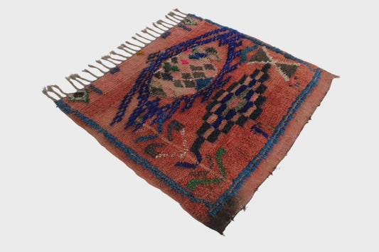 Vintage moroccan rug - pink, blue - 3.6x2.9feet / 110x90cm