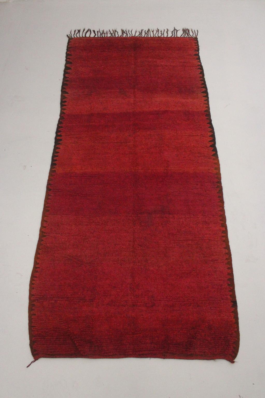 Vintage area moroccan rug - raspberry red - Rehamna - 5.2x12feet / 160x365cm