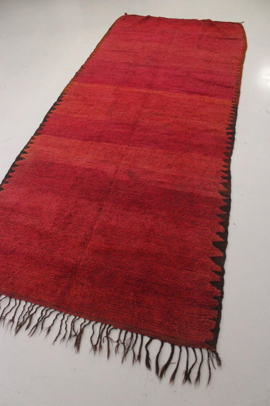 Vintage area moroccan rug - raspberry red - Rehamna - 5.2x12feet / 160x365cm