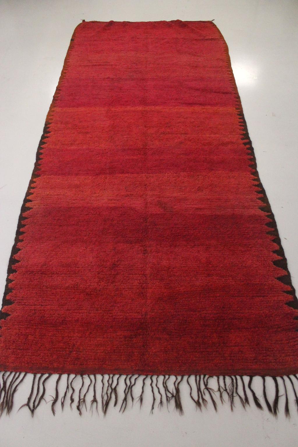 Vintage area moroccan rug - raspberry red - Rehamna - 5.2x12feet / 160x365cm