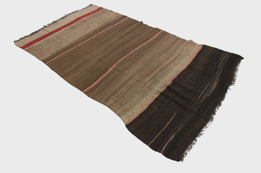 Striped fabric with brown, beige, and red colors on a white background