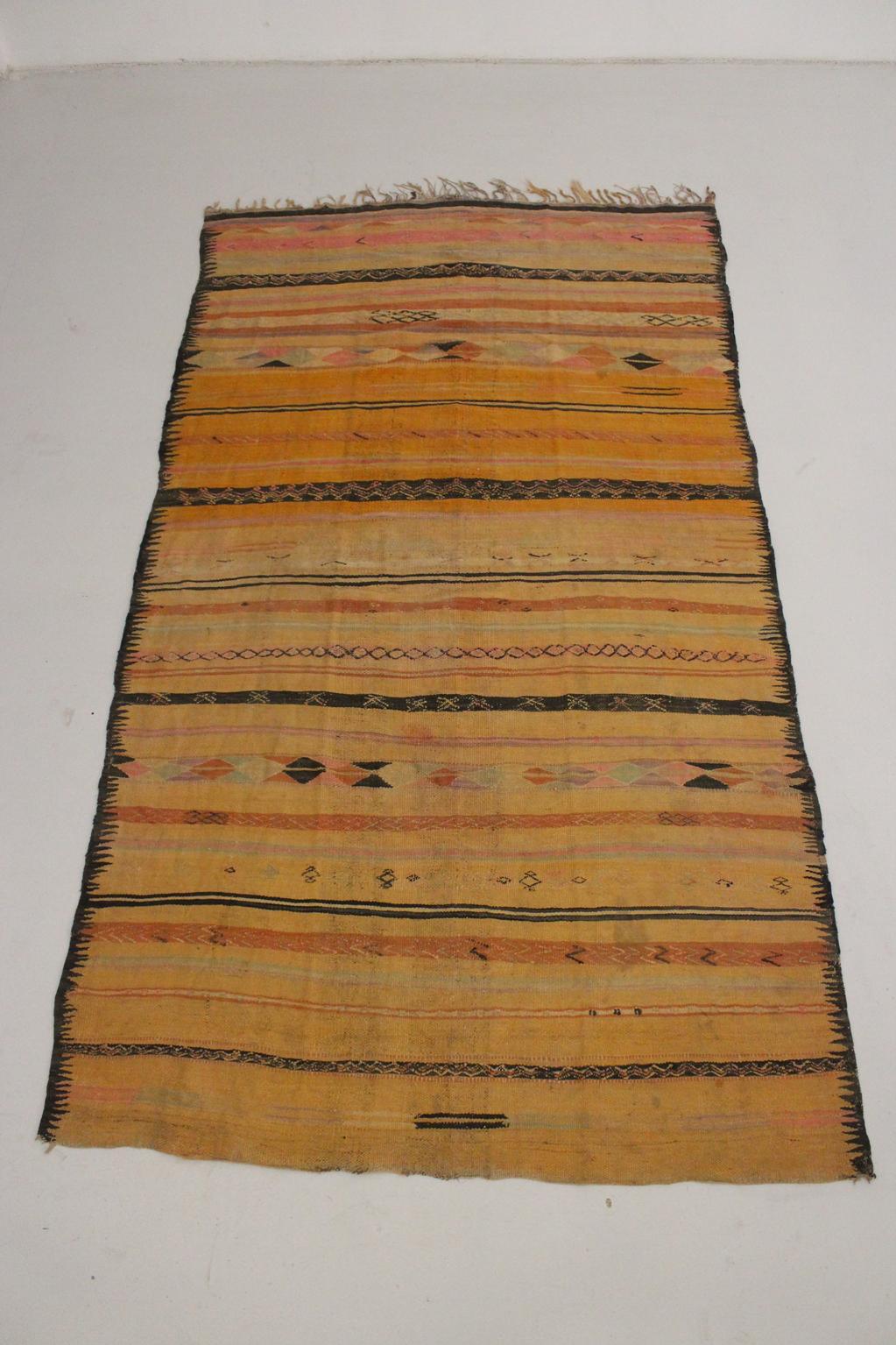 Vintage moroccan blanket/kilim - Orange, yellow, black, pink - Hanbel - 175x310cm / 5.7x10.2feet
