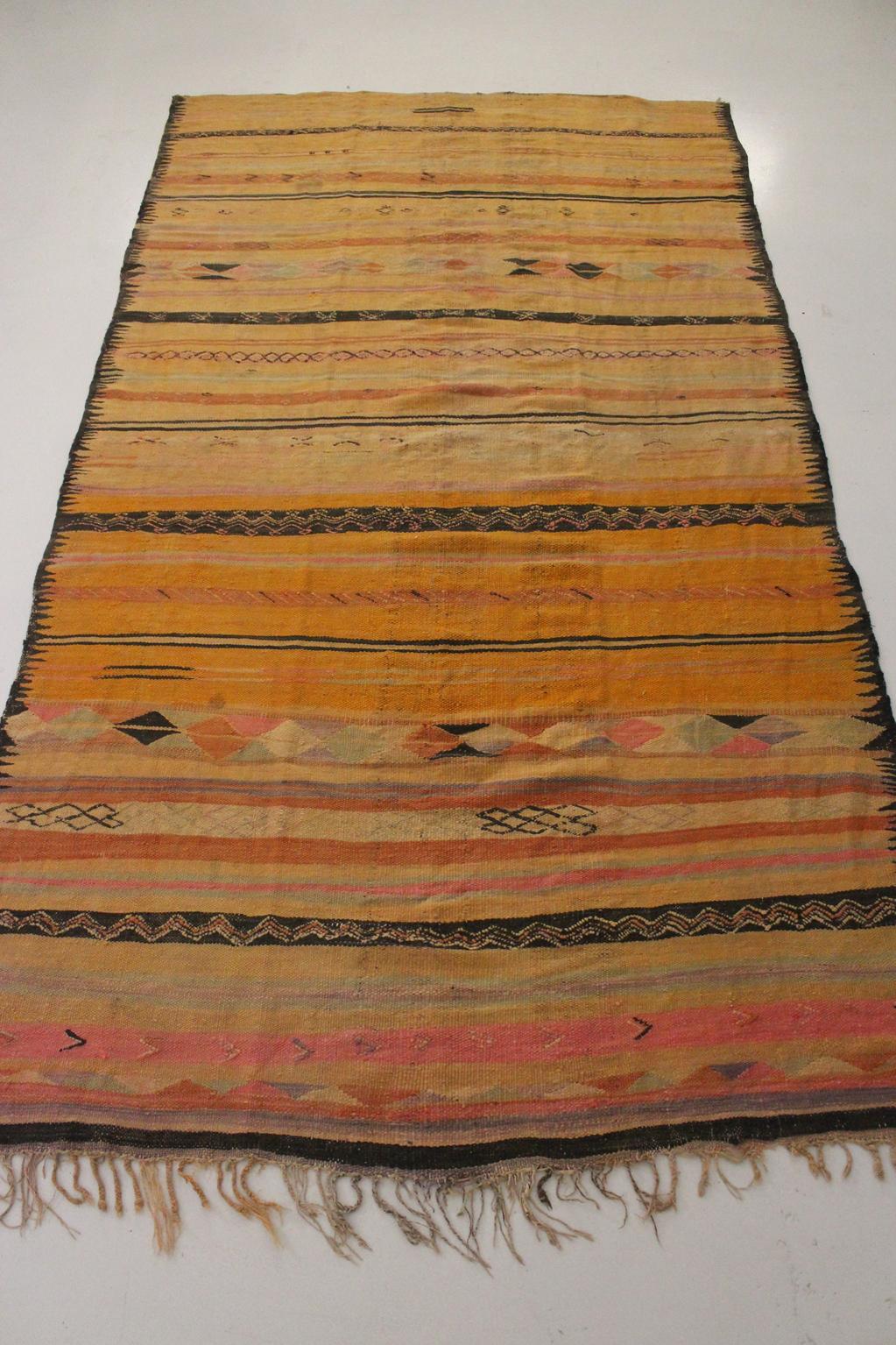 Vintage moroccan blanket/kilim - Orange, yellow, black, pink - Hanbel - 175x310cm / 5.7x10.2feet