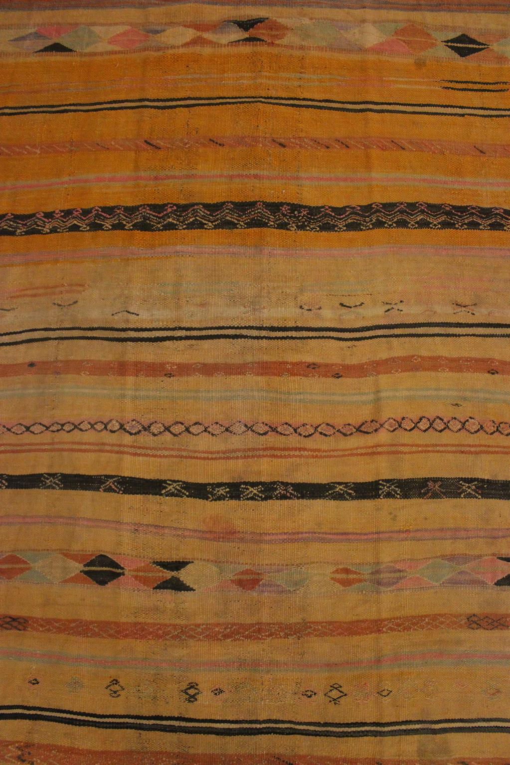 Vintage moroccan blanket/kilim - Orange, yellow, black, pink - Hanbel - 175x310cm / 5.7x10.2feet