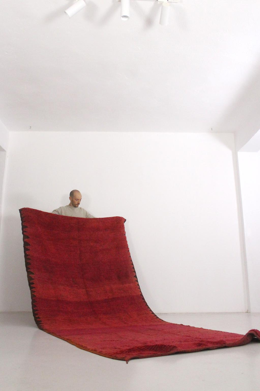 Vintage area moroccan rug - raspberry red - Rehamna - 5.2x12feet / 160x365cm