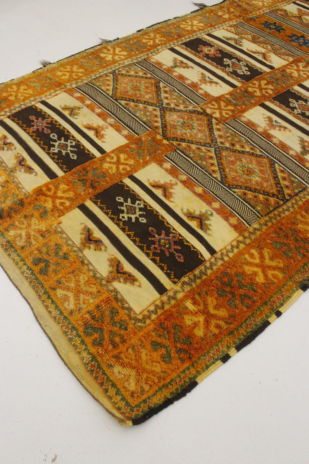Vintage traditional moroccan rug - honey, blue - Glaoui - 160x400cm / 5.2x13.1feet