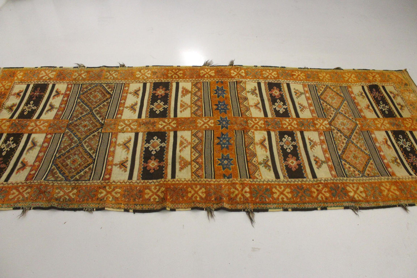 Vintage traditional moroccan rug - honey, blue - Glaoui - 160x400cm / 5.2x13.1feet