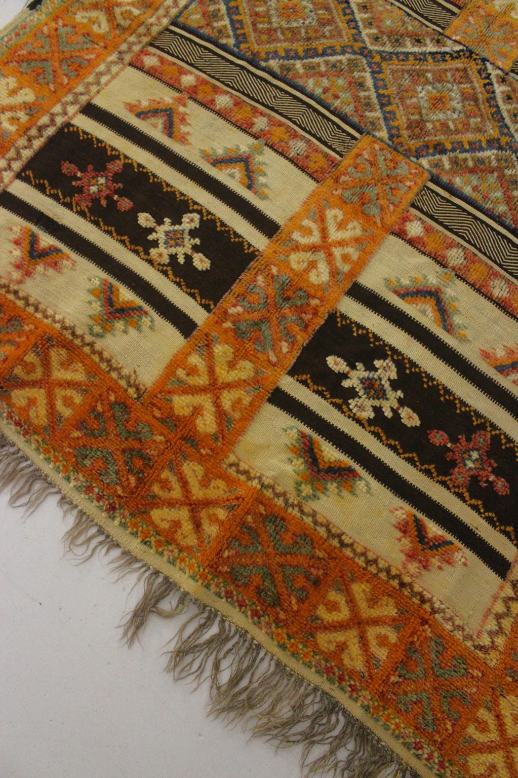 Vintage traditional moroccan rug - honey, blue - Glaoui - 160x400cm / 5.2x13.1feet