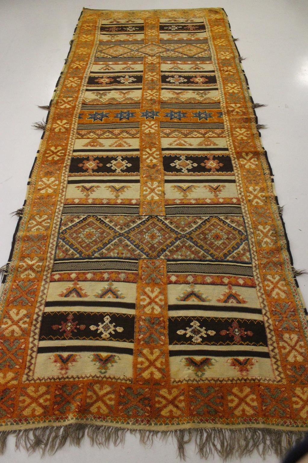 Vintage traditional moroccan rug - honey, blue - Glaoui - 160x400cm / 5.2x13.1feet