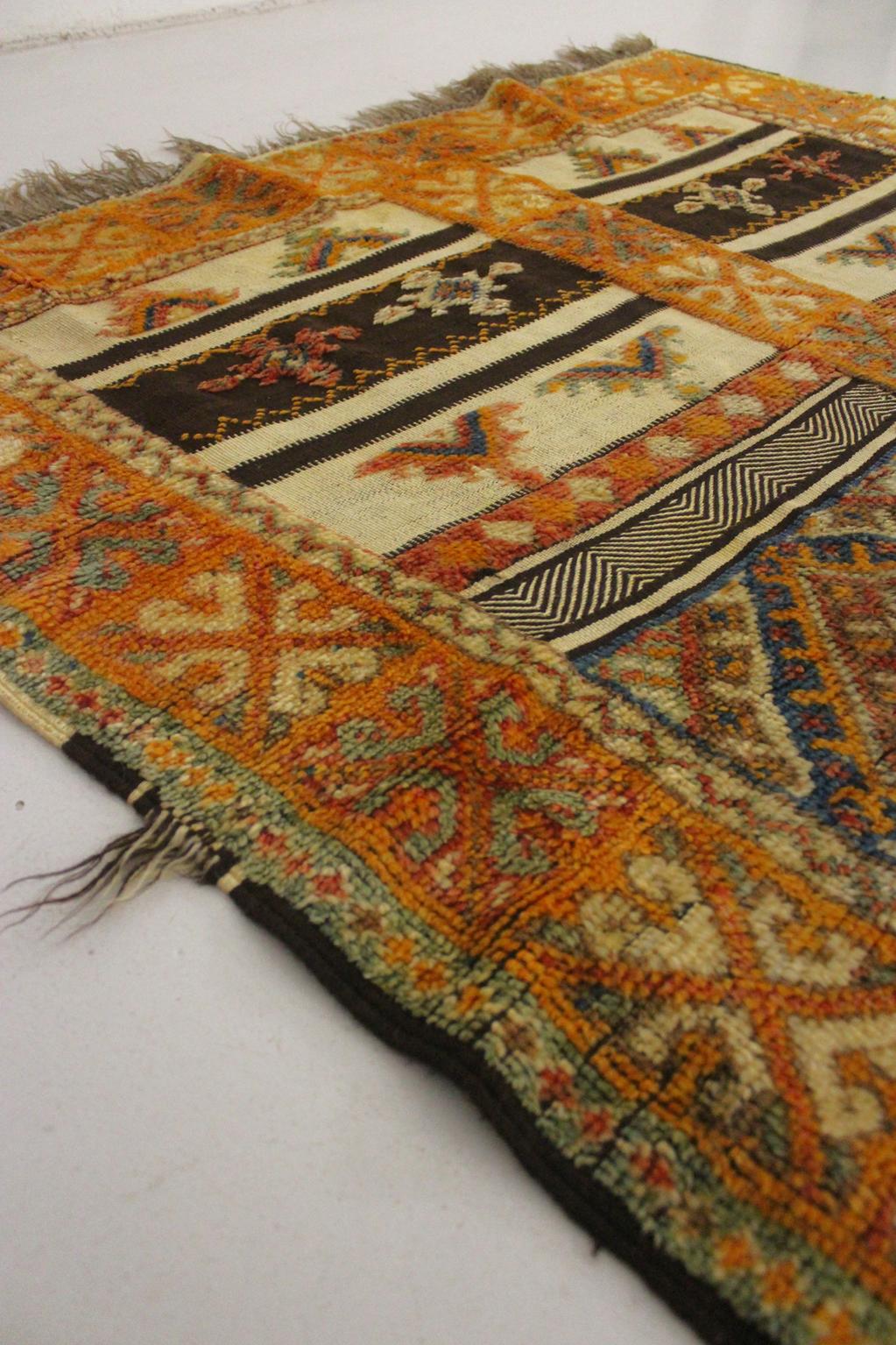 Vintage traditional moroccan rug - honey, blue - Glaoui - 160x400cm / 5.2x13.1feet