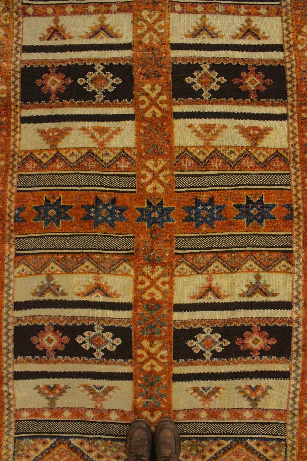 Vintage traditional moroccan rug - honey, blue - Glaoui - 160x400cm / 5.2x13.1feet