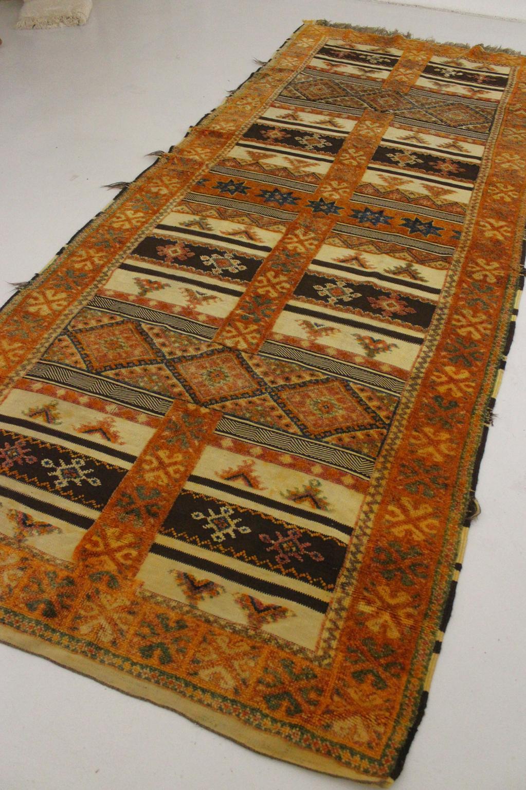 Vintage traditional moroccan rug - honey, blue - Glaoui - 160x400cm / 5.2x13.1feet