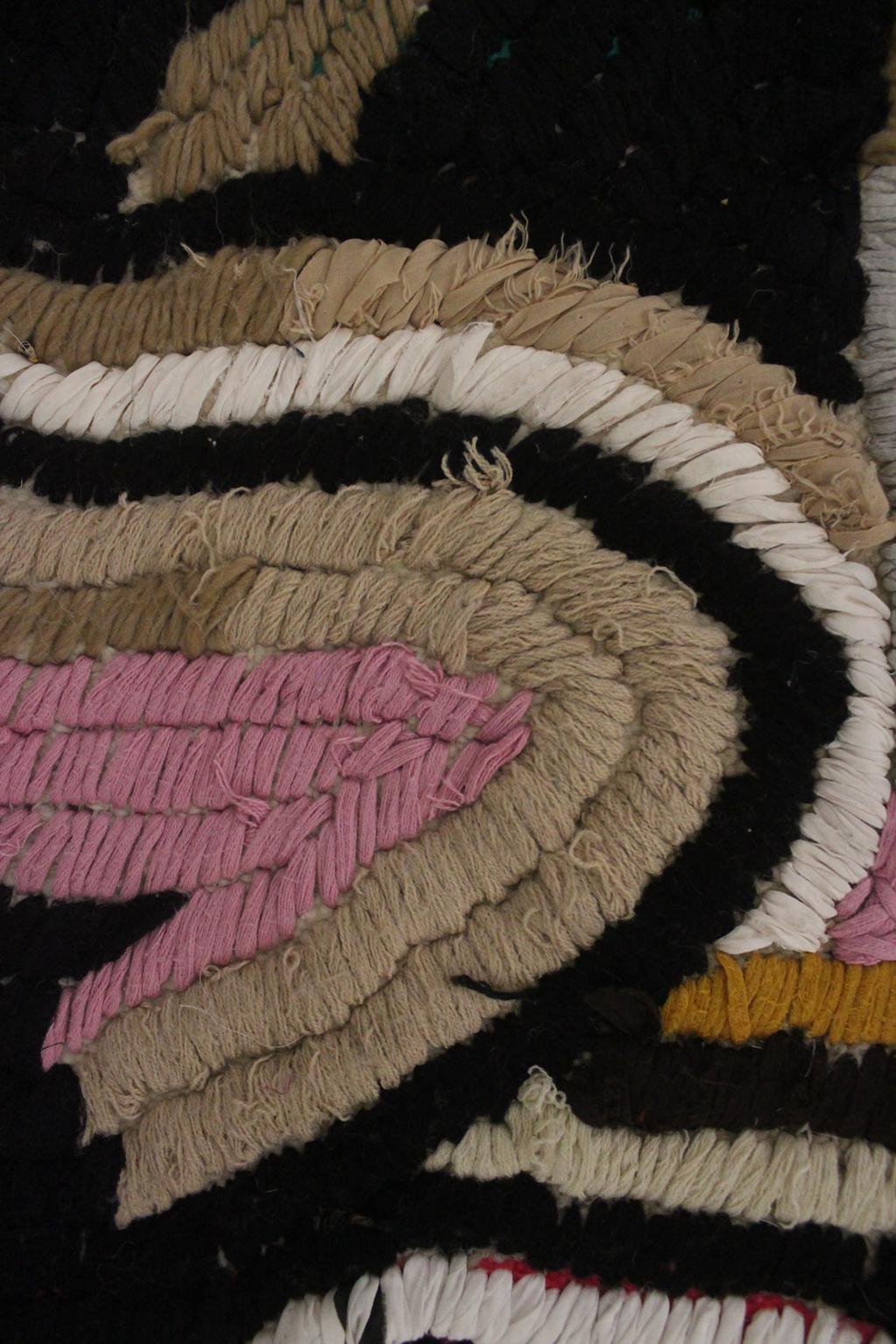 Vintage moroccan rug - black, white, purple - Boucherouite - 70x85cm / 2.3x2.8feet
