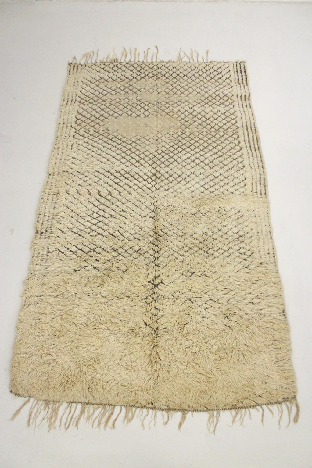 Vintage area moroccan rug - cream, brown - Beni Ourain - 6.1x10.4feet / 188x317cm