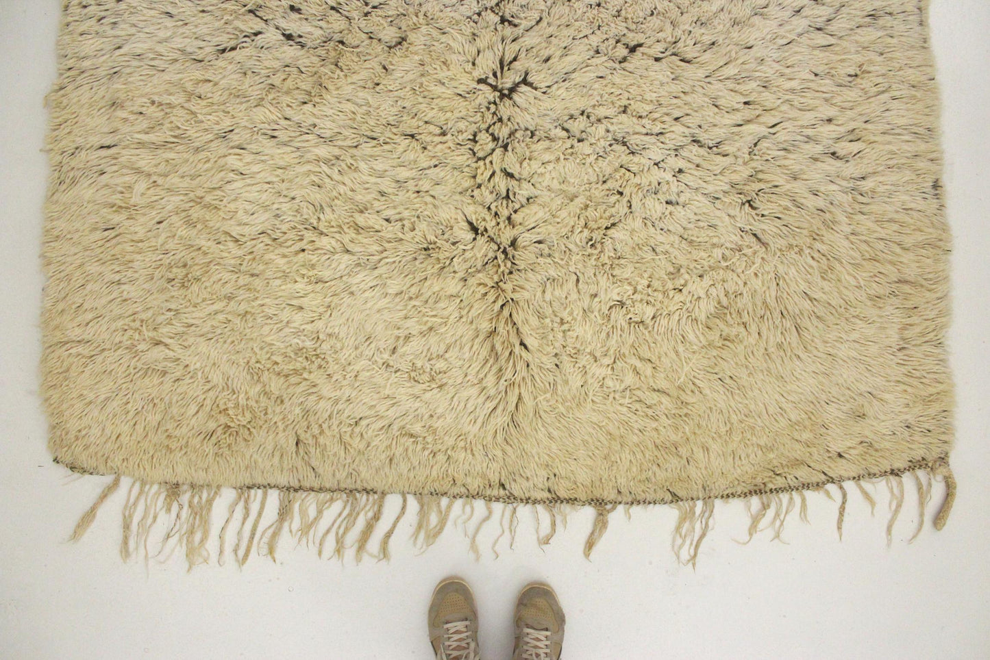 Vintage area moroccan rug - cream, brown - Beni Ourain - 6.1x10.4feet / 188x317cm