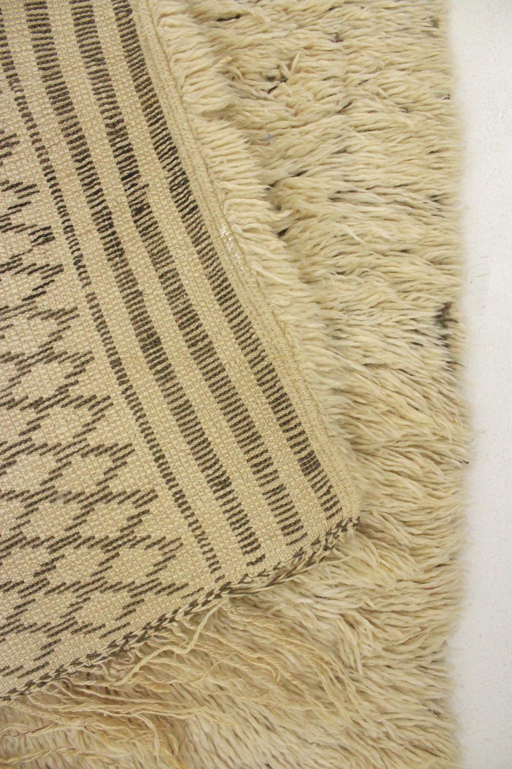 Vintage area moroccan rug - cream, brown - Beni Ourain - 6.1x10.4feet / 188x317cm