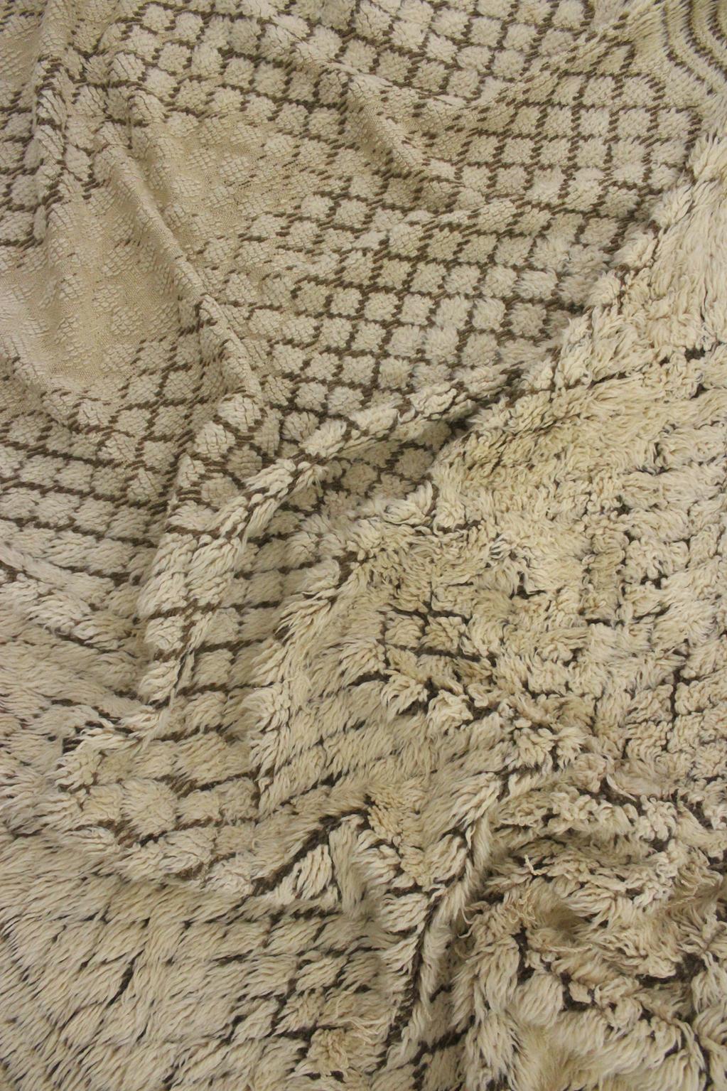 Vintage area moroccan rug - cream, brown - Beni Ourain - 6.1x10.4feet / 188x317cm