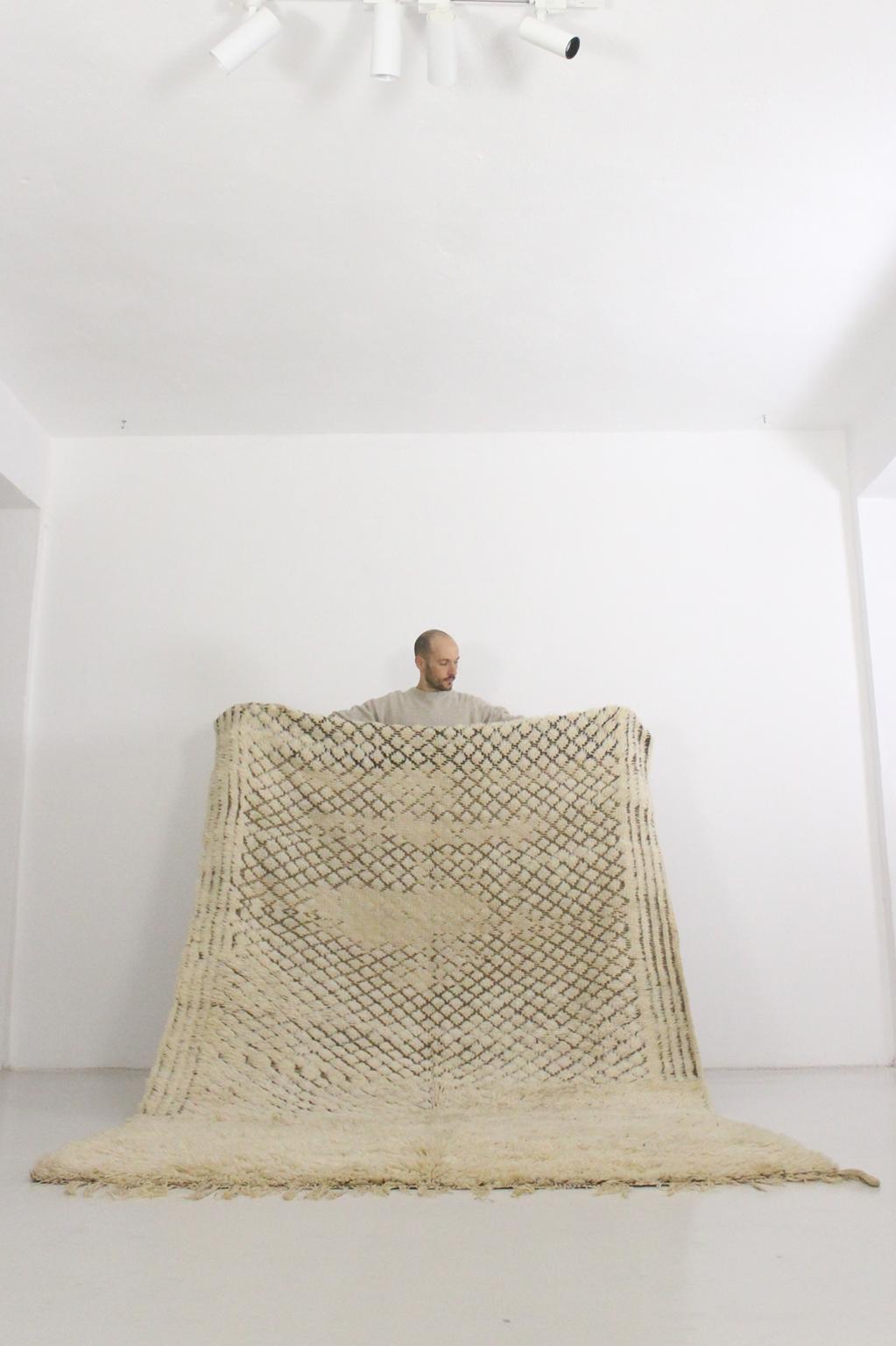 Vintage area moroccan rug - cream, brown - Beni Ourain - 6.1x10.4feet / 188x317cm