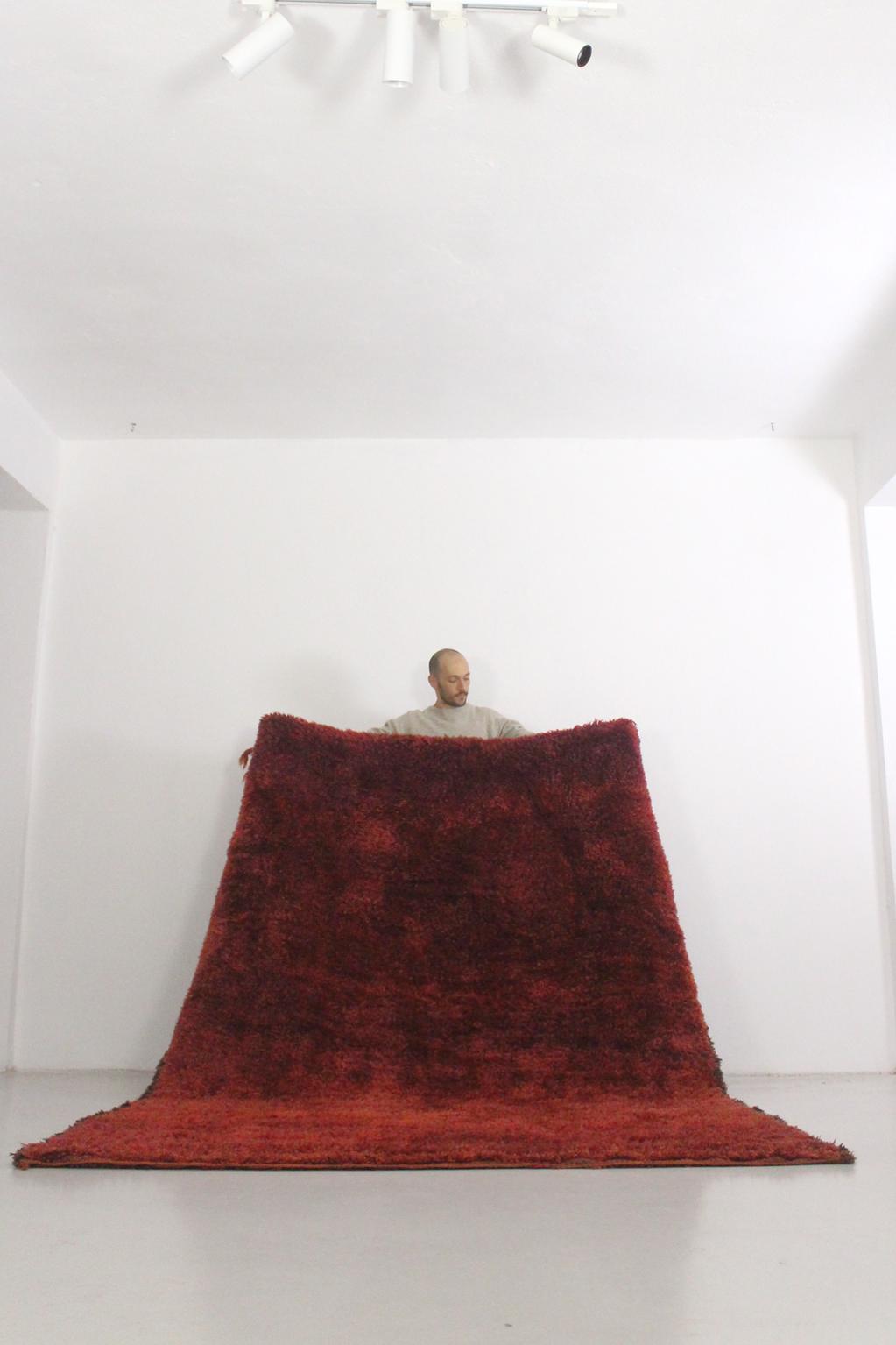 Vintage area moroccan rug - pomegranate red - Beni Mguild - 7x10feet / 213x306cm