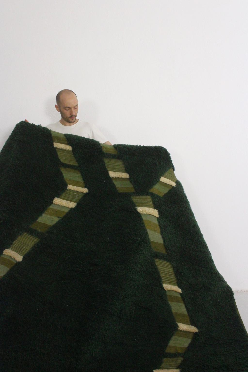 Contemporary area moroccan rug - dark green - Taznakht - 7.2x10.8feet / 220x330cm