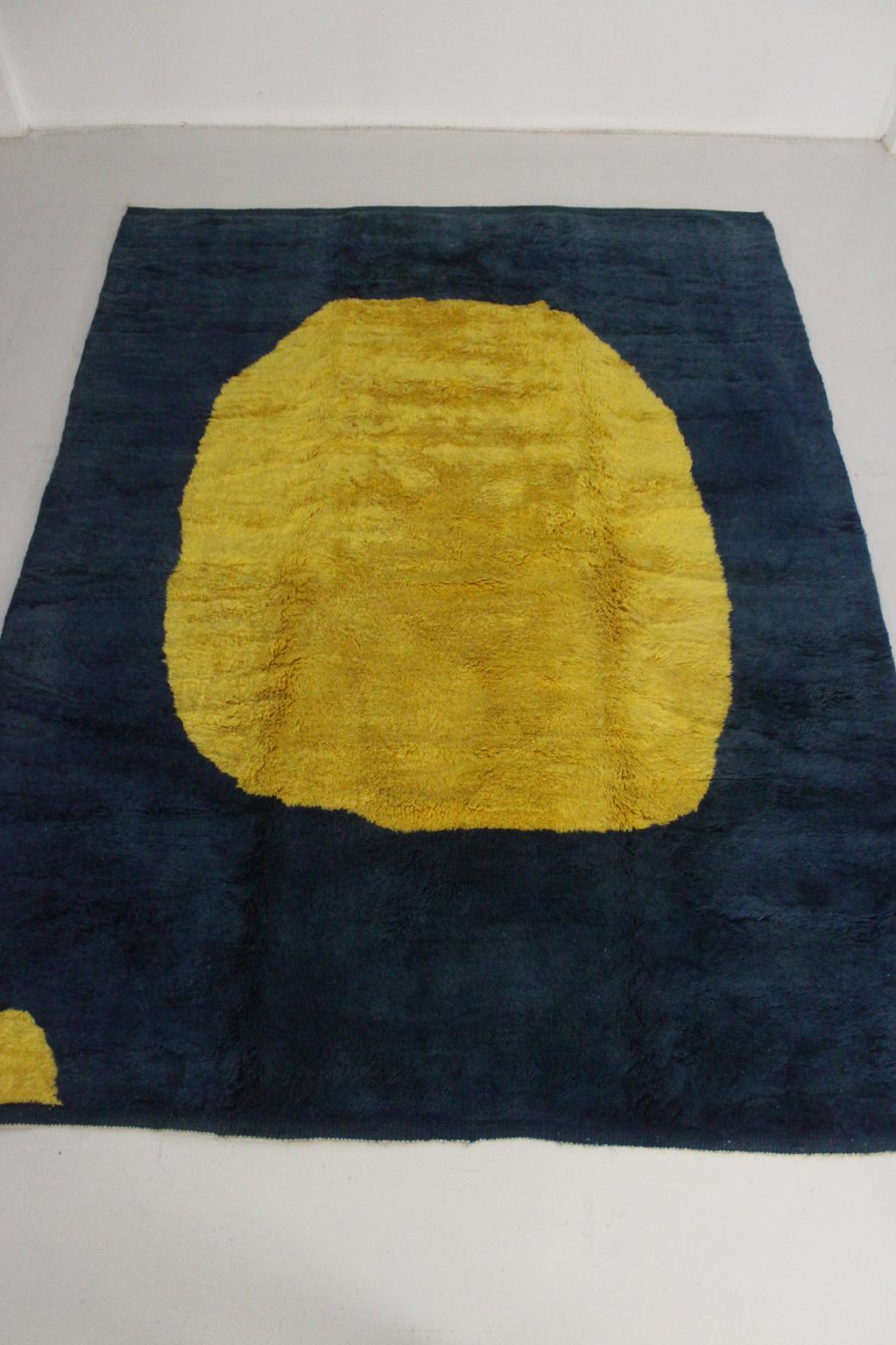 RESERVED FOR ANDY Contemporary area moroccan rug - blue, yellow - Mrirt - 8.7x11.6feet / 265x355cm