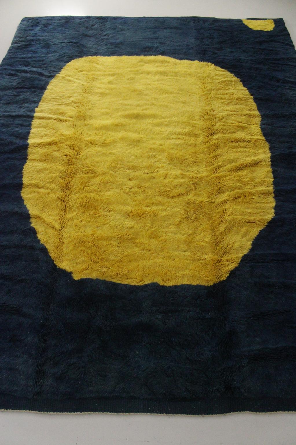 RESERVED FOR ANDY Contemporary area moroccan rug - blue, yellow - Mrirt - 8.7x11.6feet / 265x355cm