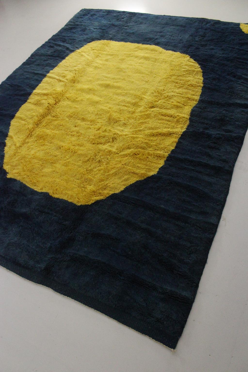 RESERVED FOR ANDY Contemporary area moroccan rug - blue, yellow - Mrirt - 8.7x11.6feet / 265x355cm