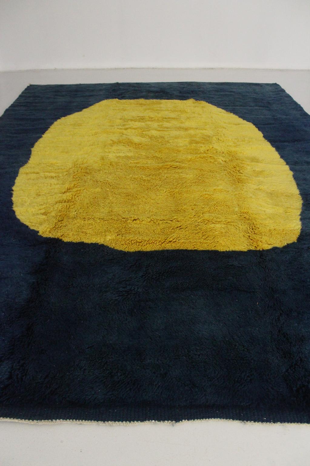 RESERVED FOR ANDY Contemporary area moroccan rug - blue, yellow - Mrirt - 8.7x11.6feet / 265x355cm