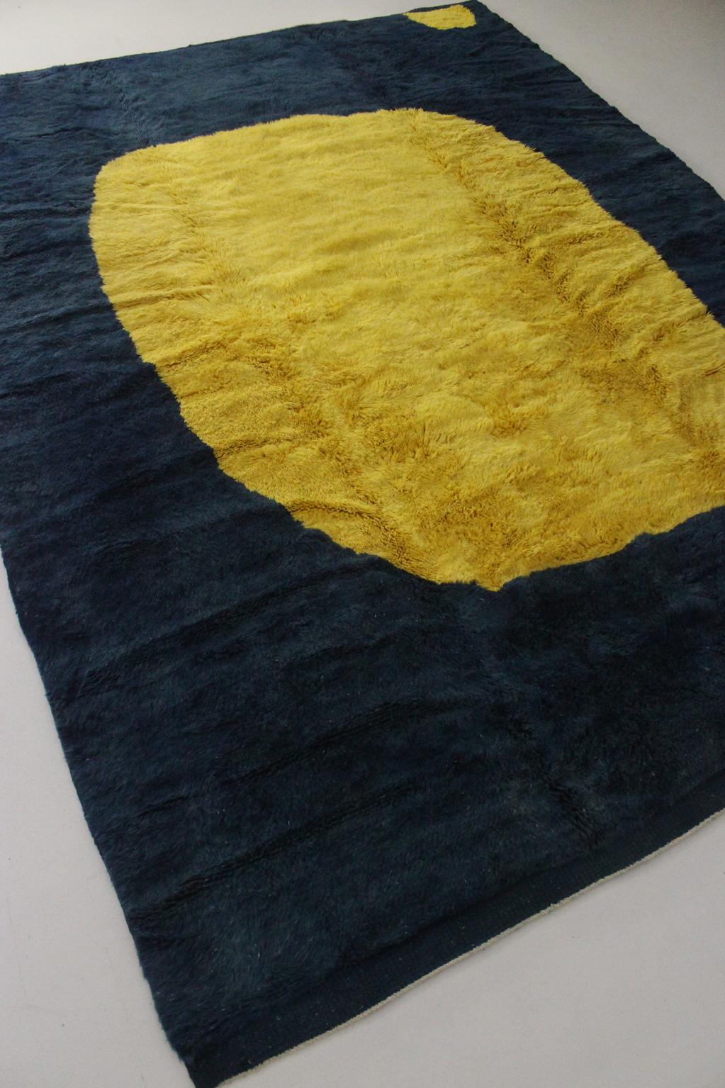 RESERVED FOR ANDY Contemporary area moroccan rug - blue, yellow - Mrirt - 8.7x11.6feet / 265x355cm