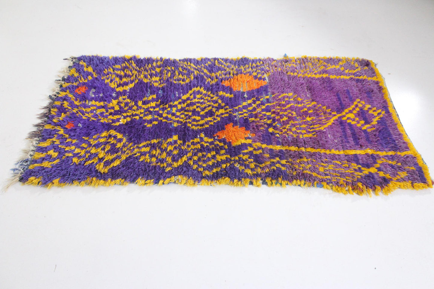 Vintage moroccan rug - purple, yellow - Cotton boucherouite - 3x5.7feet / 93x175cm