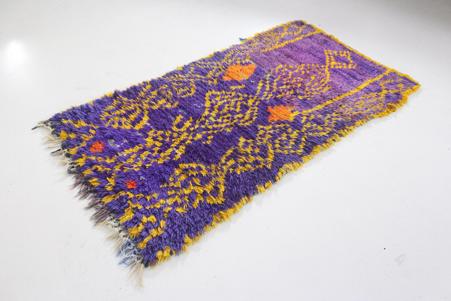 Vintage moroccan rug - purple, yellow - Cotton boucherouite - 3x5.7feet / 93x175cm
