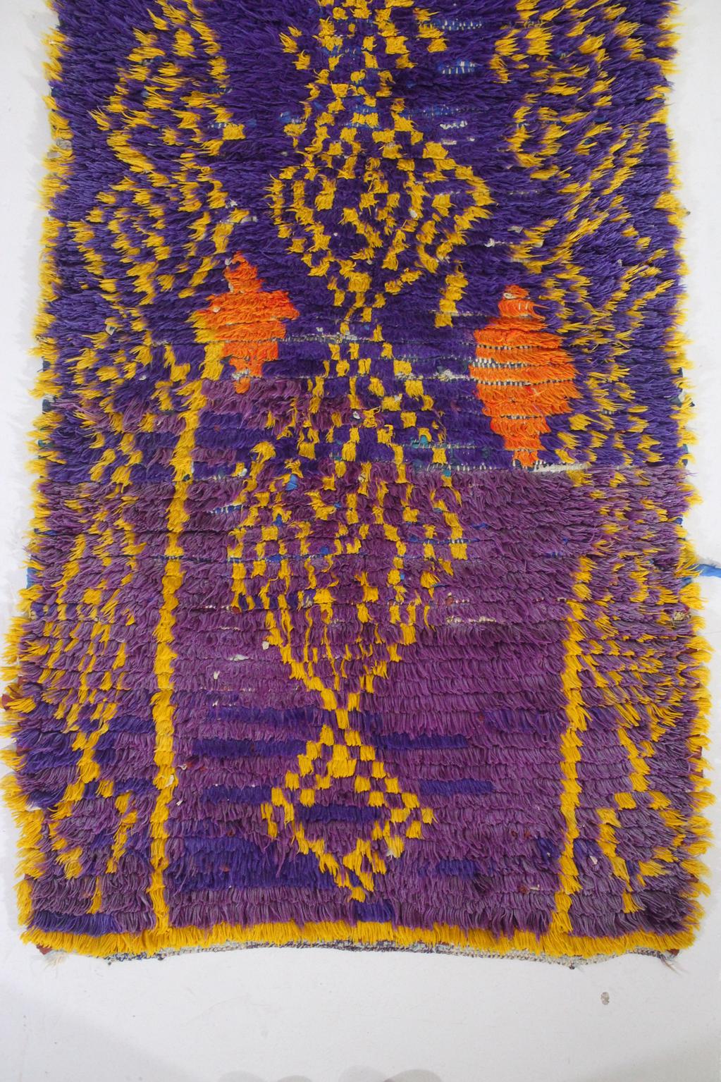 Vintage moroccan rug - purple, yellow - Cotton boucherouite - 3x5.7feet / 93x175cm