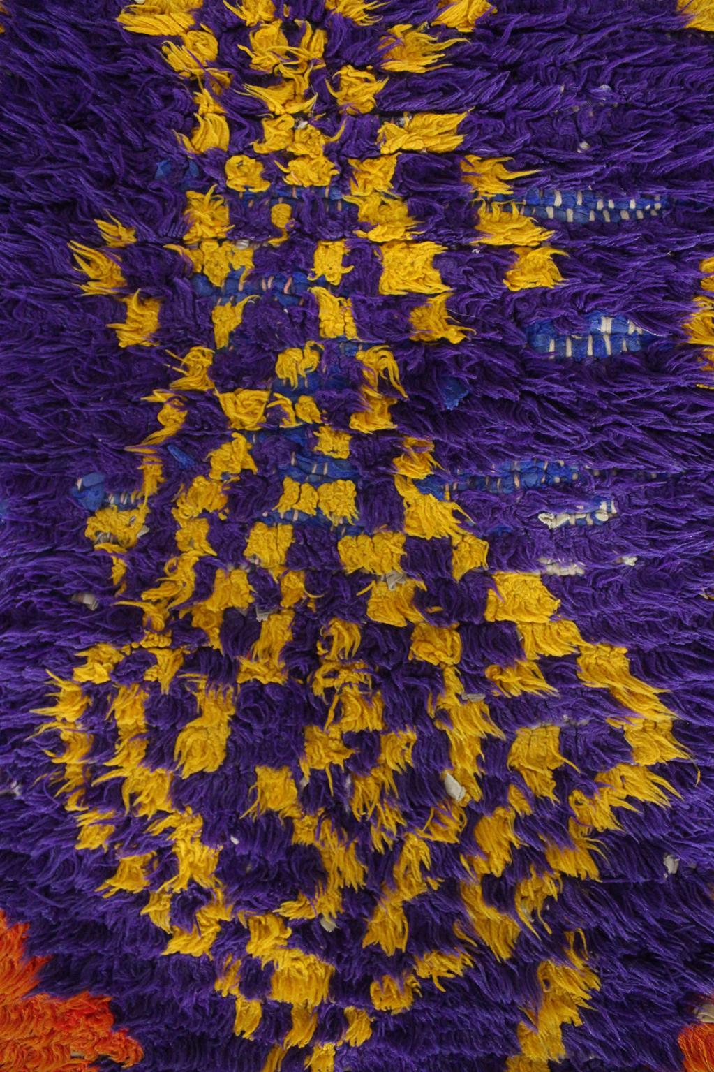 Vintage moroccan rug - purple, yellow - Cotton boucherouite - 3x5.7feet / 93x175cm
