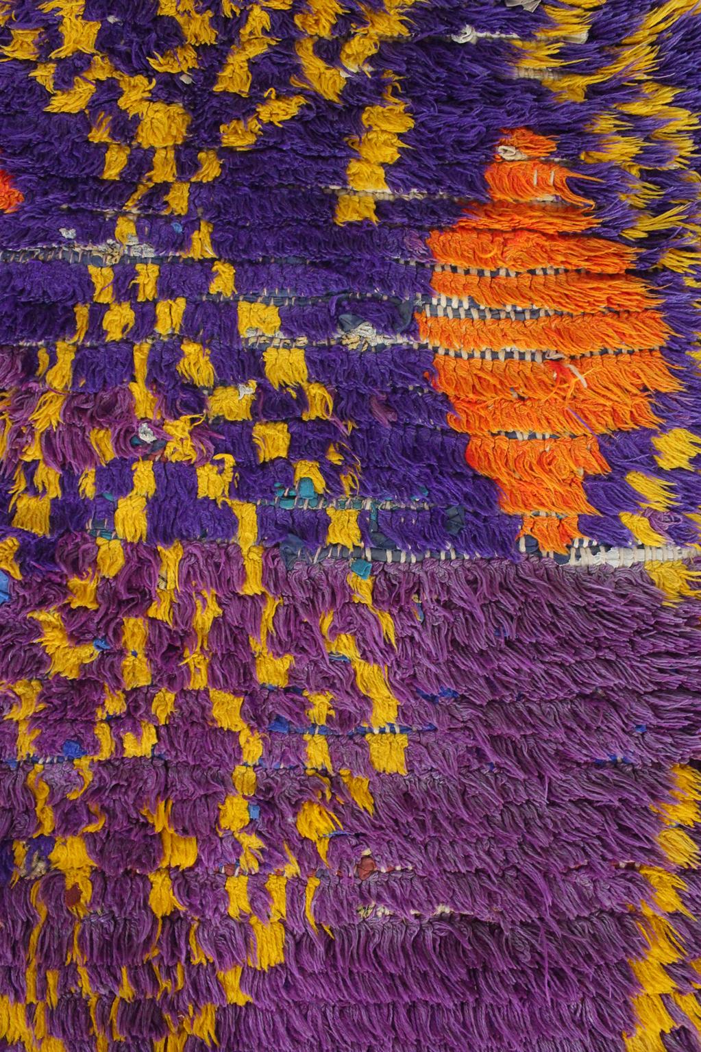 Vintage moroccan rug - purple, yellow - Cotton boucherouite - 3x5.7feet / 93x175cm