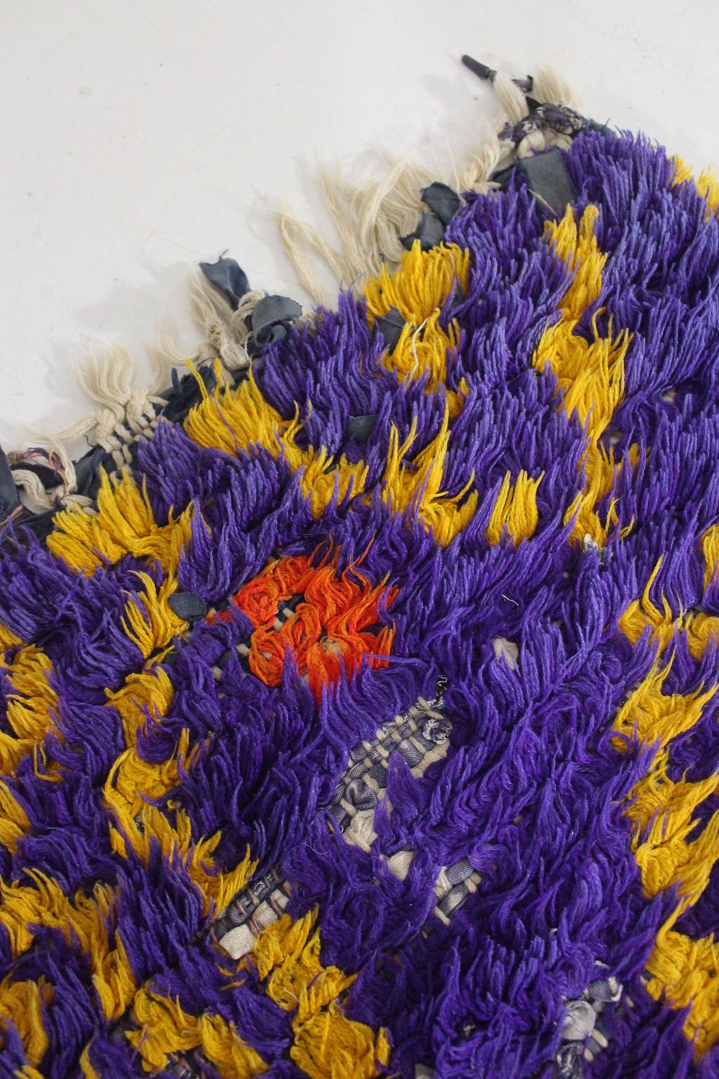 Vintage moroccan rug - purple, yellow - Cotton boucherouite - 3x5.7feet / 93x175cm