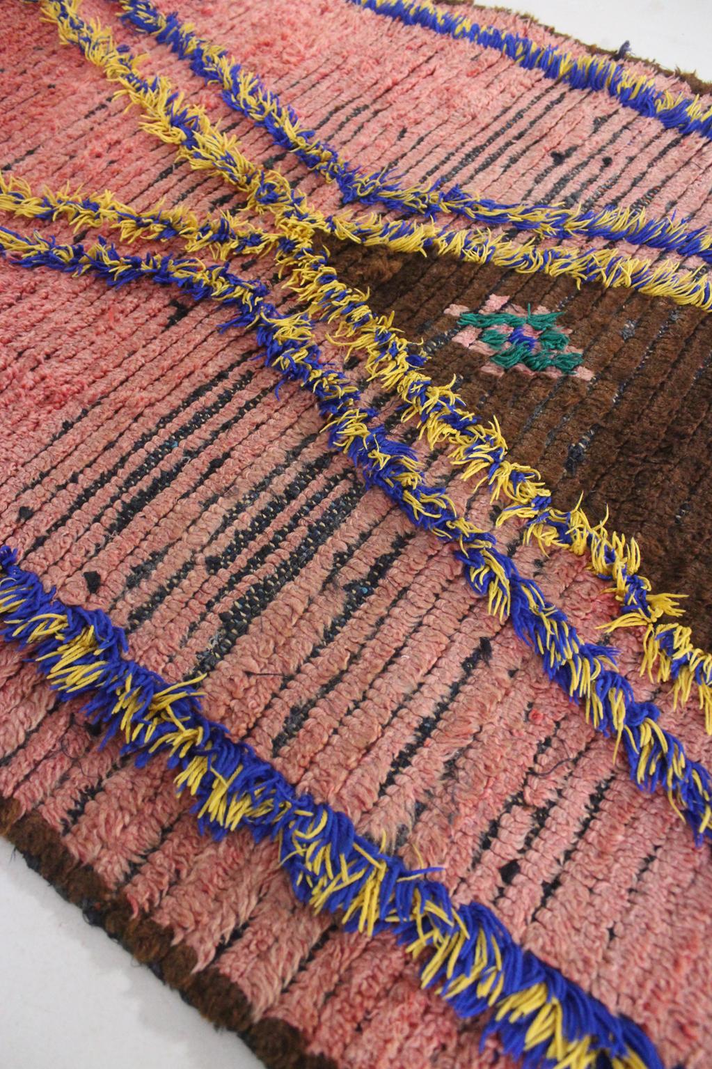 Vintage moroccan runner rug - pink, brown, blue - Boujad - 3.1x7.7ft / 95x235cm
